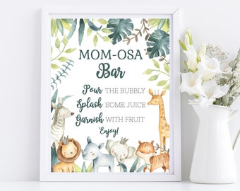 Safari Mimosa Bar Sign Printable, Jungle Baby Shower Sign, Mom-osa Sign, Mimosa Printable, Jungle animals