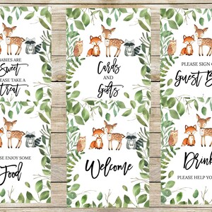 Signes de table de douche de bébé de forêt, signes de table de douche de bébé de verdure, signes de table de douche de bébé bienvenue, boissons, nourriture, cadeaux, traiter, livre d’invité