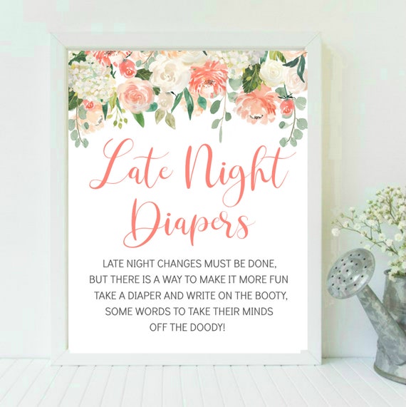 Late Night Diapers Late Night Diaper Floral Sign Printable Etsy