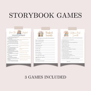 Dai un nome a quel libro di fiabe e al Children's Book Scramble, al libro di fiabe Scramble, a 3 giochi per baby shower, attività di quiz stampabili