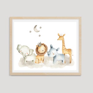 Decoración de guardería de género neutro, arte de pared imprimible de jungla de safari, decoración de habitación infantil, descarga instantánea, impresiones de guardería, DIGITAL