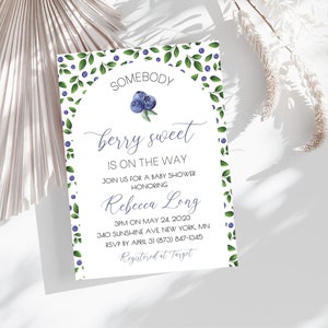Blueberry baby shower invite, Editable Sweet Blueberry Baby Shower Invite, Berry Sweet Baby on the Way Invite Baby Shower, Fruits invitation