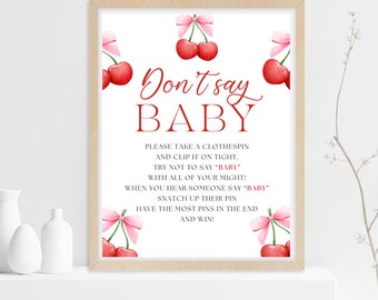 Cherry 'Don't Say Baby' Game Sign: Baby Shower (PNG, PDF)