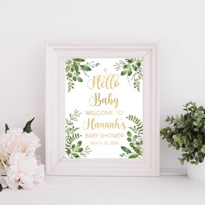 PRINTABLE Greenery Oh Baby Welcome Sign, Baby Shower Welcome Sign ...