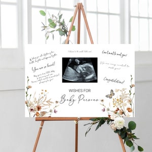 Libro de visitas de ecografía de flores silvestres imprimible, libro de visitas alternativo para baby shower, letrero para baby shower de flores de jardín, DIGITAL, ecografía para baby shower