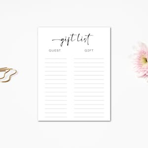 Minimalist Gift List card Printable, Gender Neutral Baby Shower Gift list, Minimal Gift registry, Gift tracker, INSTANT DOWNLOAD