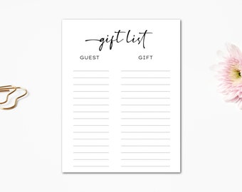 Minimalist Gift List Card, Baby Shower or Wedding (Digital Download)