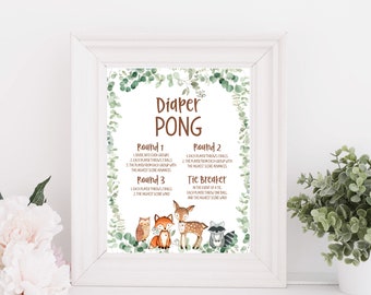 Woodland Diaper Pong Baby Shower Sign (Printable, Instant Download)