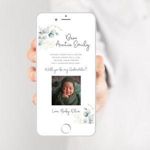 ¿Quieres ser mi madrina? Plantilla digital, propuesta de madrina de bebé neutral en género, propuesta de bautismo, mensaje de texto Canva