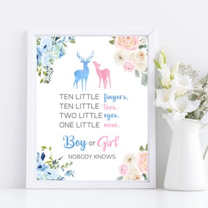 Buck oder Rehlein Gender Reveal Sign: Florales Reh Party Dekor (Digitaler Download)