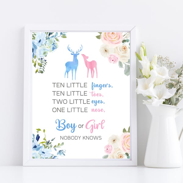 Ten Little Fingers Ten Little Toes, Buck or doe Gender Reveal Boy or Girl Party decoration, Gender Reveal Decor, Reveal Shower, PRINTABLE