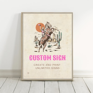Pink Rodeo Custom Sign: Wild West Birthday Template (5x7, 8x10 Editable Instant Download)