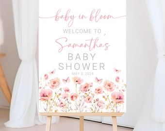 Pink Floral Baby Shower Welcome Sign: Baby in Bloom (Digital Download)