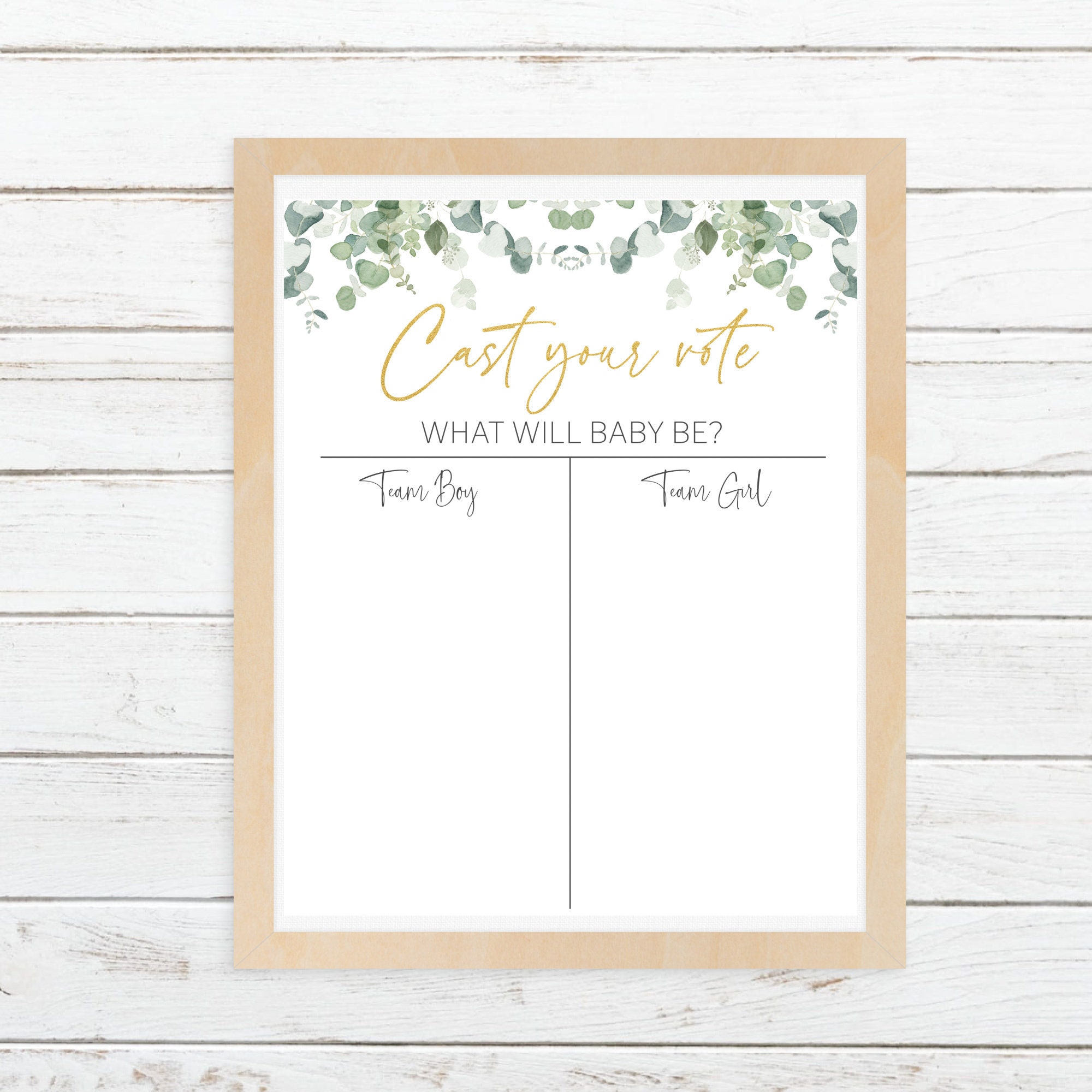 Cast your vote Poster, Instant Download, Greenery Gold minimalist Sign, Gender Reveal Sign, Gender Reveal Printable, He Or She Activity