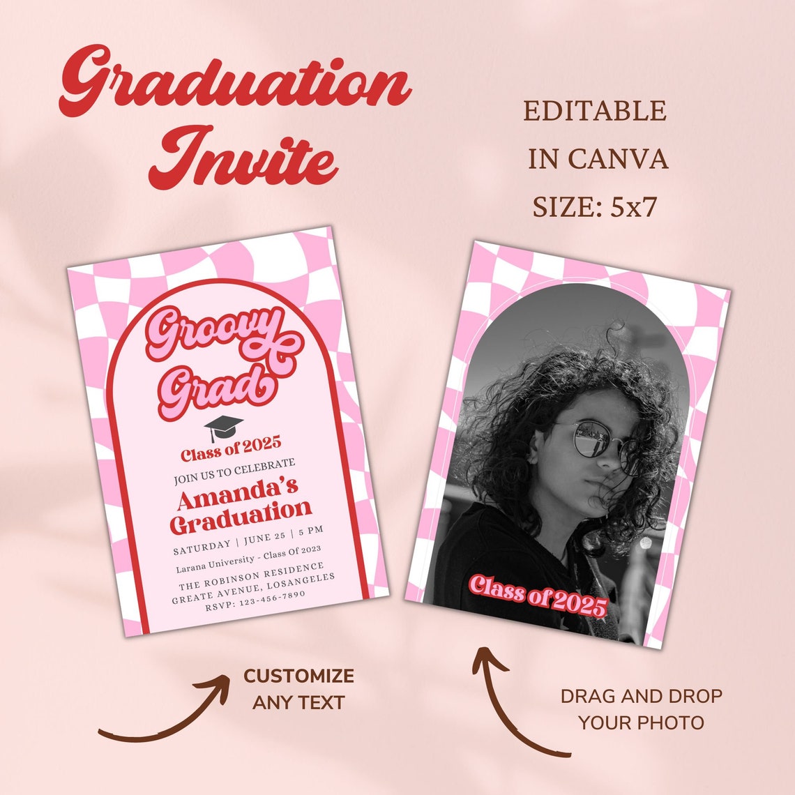 Groovy Grad Graduation Invite Template, Retro Invitation Editable ...