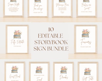 Storybook Baby Shower Sign Bundle: Floral Library Party Decor (Digital Download)