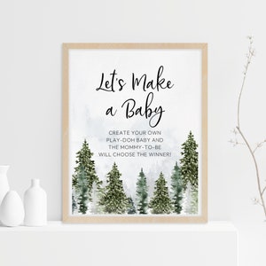 Laten we een baby maken Play-Doh baby shower spel afdrukbaar, berg baby shower, coed baby shower, winter bos baby shower spel