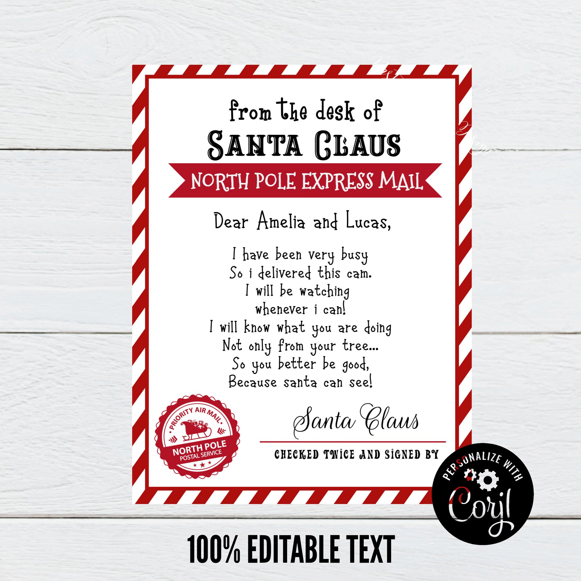 Blue Christmas North Pole Express Mail Santa Wrapping Paper