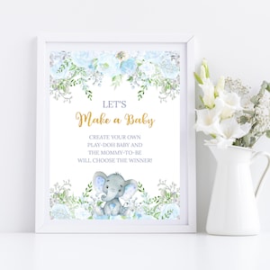 Let's Make a Baby Play-Doh, Blue Elephant Baby Play Doh Sign, Boy Baby Shower, Printable, Instant Download