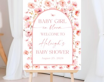 Pink Wildflower Baby Shower Welcome Sign (Printable)