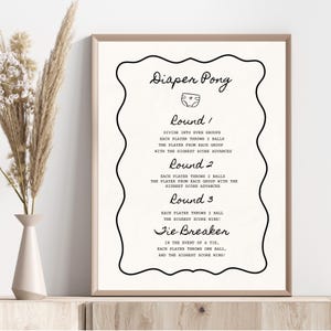 Reglas del juego Diaper Pong Letrero para baby shower dibujado a mano, imprimible, baby shower neutro en cuanto al género, baby shower mixto de Diaper Pong, descarga instantánea