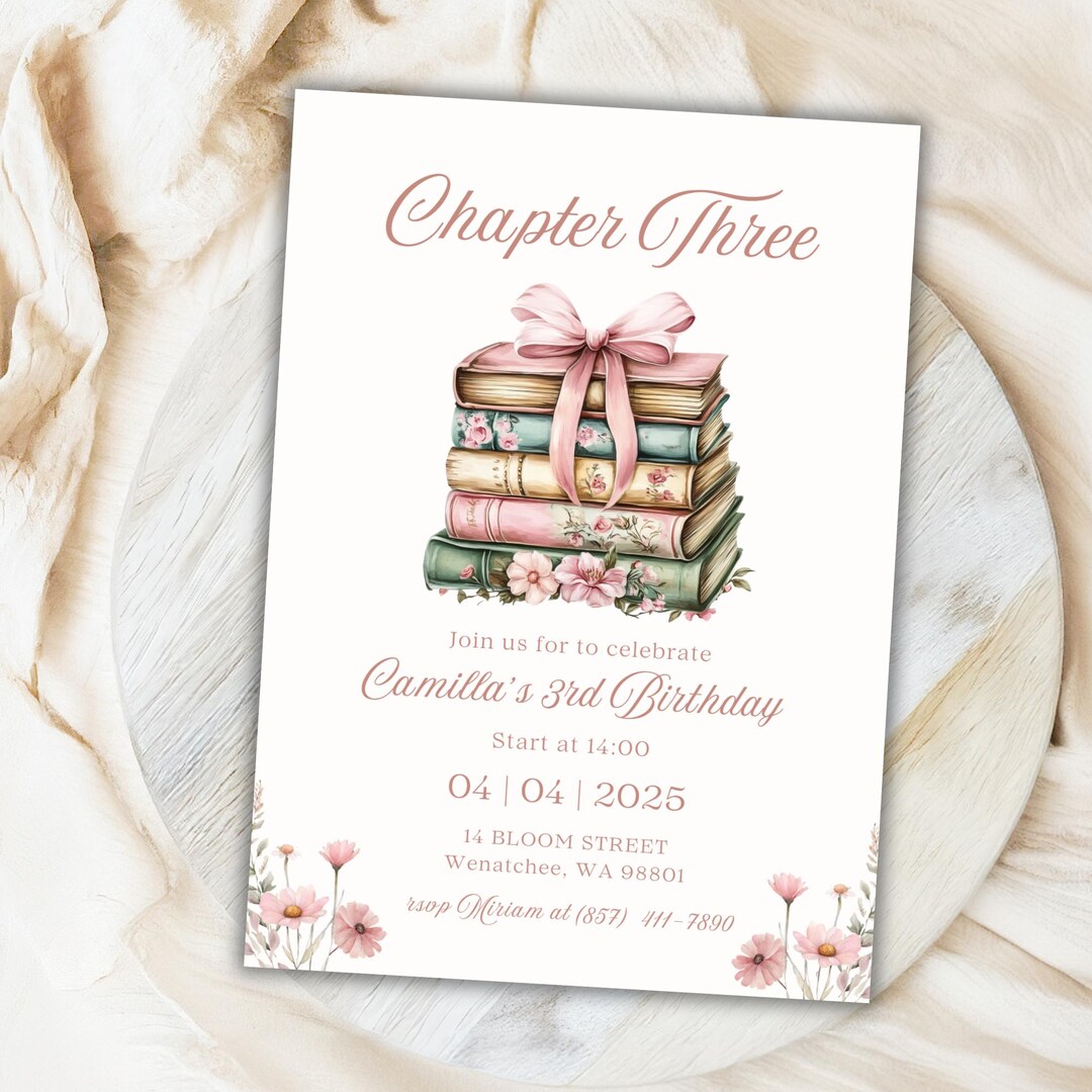 Book Birthday Invitation: Library Theme Party, Editable Template ...