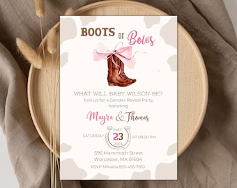 Boots or Bows Gender Reveal Invitation: Western Theme (Canva Template)