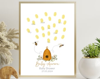 Bee Thumbprint Custom Fingerprint Tree Little Bee Baby Shower, Personalized Guestbook Alternative Honeybee Birthday Keepsake