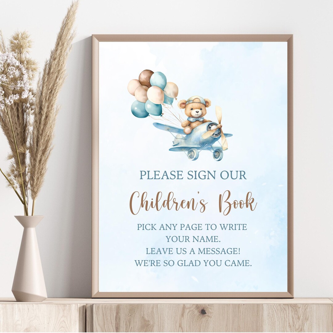 Please Sign Our Children’s Book Sign, Aviator Bear Baby Shower ...