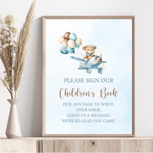 Veuillez signer notre livre d'or pour baby shower, signe livre d'or pour baby shower, signe livre pour enfants, signe invité de douche, garçon ours avion