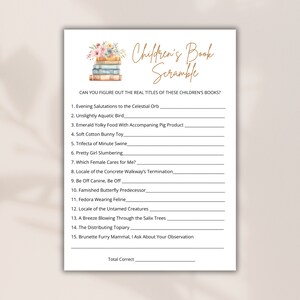 Children's Book Scramble Game Book Themed Baby Shower Game, Floral ...