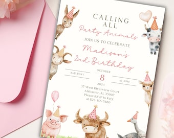 Farm Animals Birthday Invitation: Barnyard Ranch Party (Editable Digital Download 5x7 in Canva)