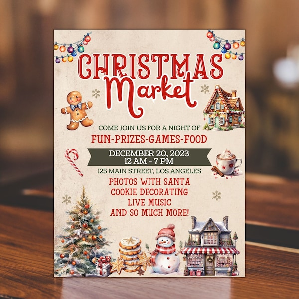 Christmas Market editable flyer template, Editable Holiday market flyer, Holiday Craft Fair Flyer, holiday church flyer, school flyer