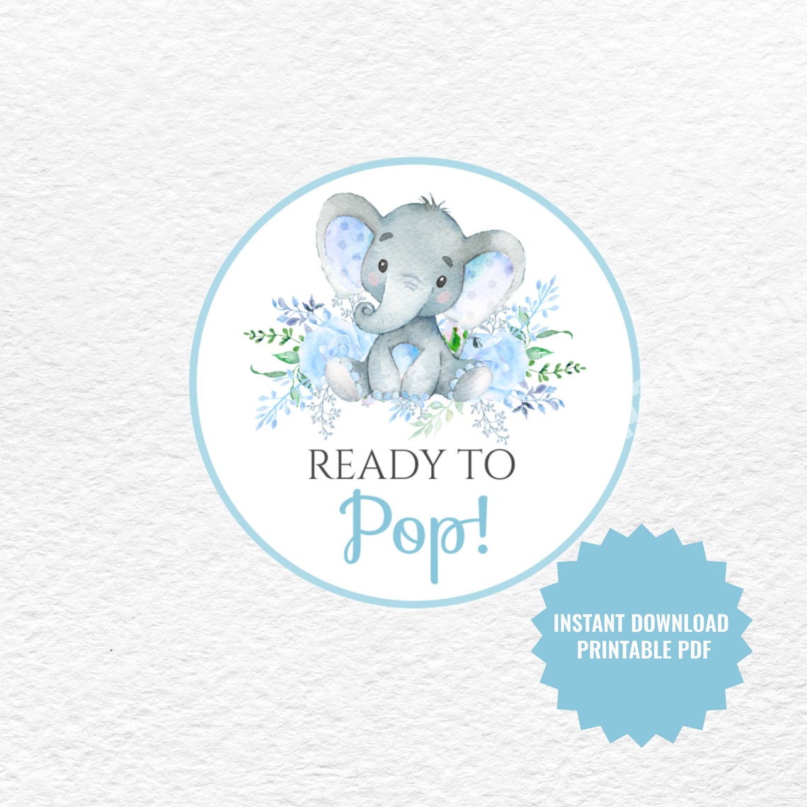 Ready to POP Labels Printable Blue Elephant Favor Toppers | Etsy