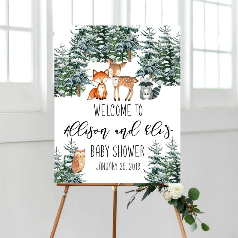 Printable Winter Woodland Animals Baby Shower Welcome Sign | Etsy