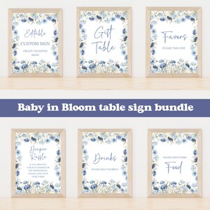 Blue Wildflower Baby Shower Sign Bundle: Table Decoration (Digital Download)