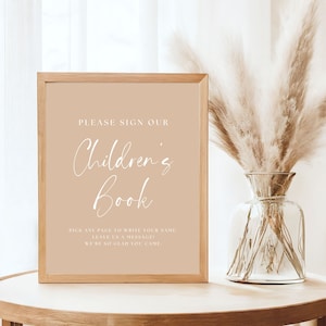 Veuillez signer notre enseigne livre pour enfants, enseigne livre d'or beige minimaliste baby shower, enseigne livre pour enfants, enseigne invité douche, sexe neutre