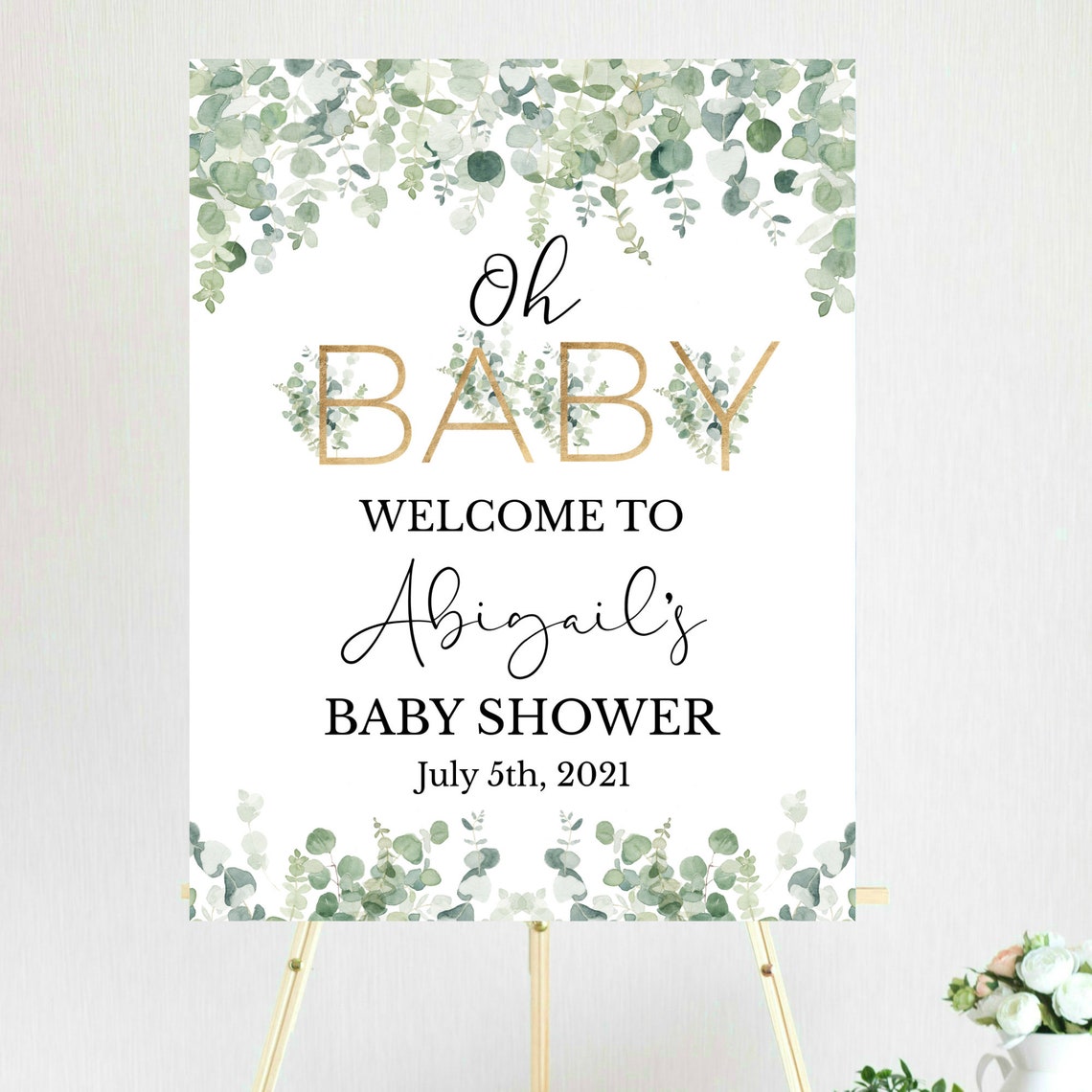 PRINTABLE Greenery Gold Oh Baby Welcome Sign Baby Shower - Etsy Australia