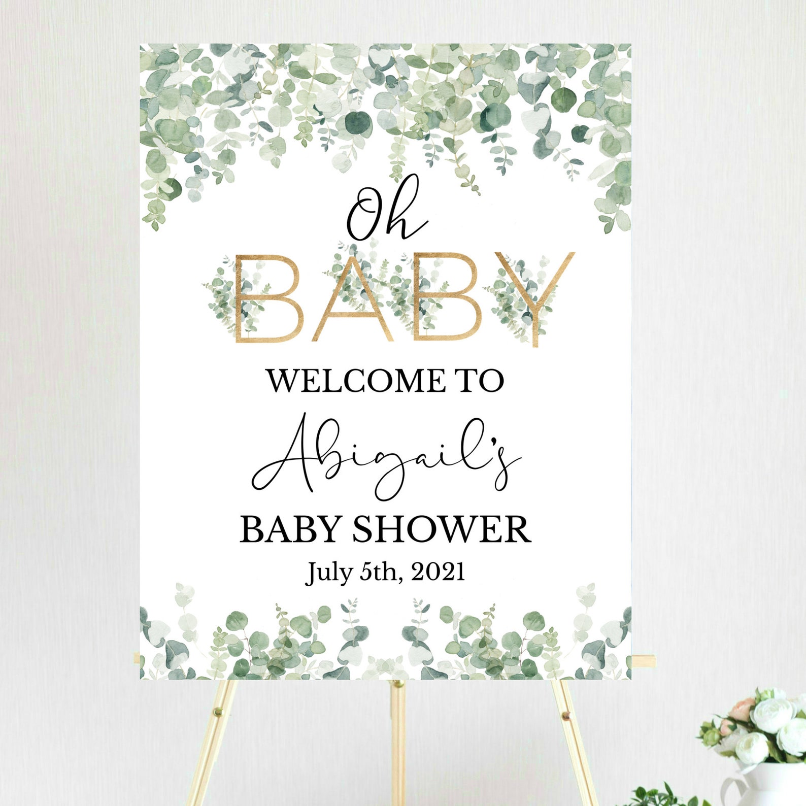 PRINTABLE Greenery Gold Oh Baby Welcome Sign Baby Shower - Etsy