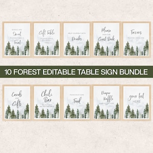 Pacchetto di cartelli stampabili per baby shower a tema foresta, decorazioni per tavolo baby shower a tema montagna, baby shower a tema foresta e montagna, DOWNLOAD DIGITALE