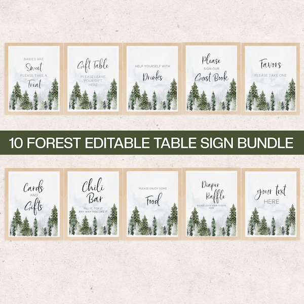 Forest Baby shower Sign Bundle Printable, Mountain theme baby shower table decoration Pack, Forest Mountain baby shower, DIGITAL DOWNLOAD