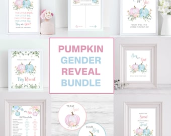 Gender Reveal Sign Bundle Printable, Pumpkin Gender Reveal Party signs, Fall Pumpkin Signs Pack DIGITAL DOWNLOAD