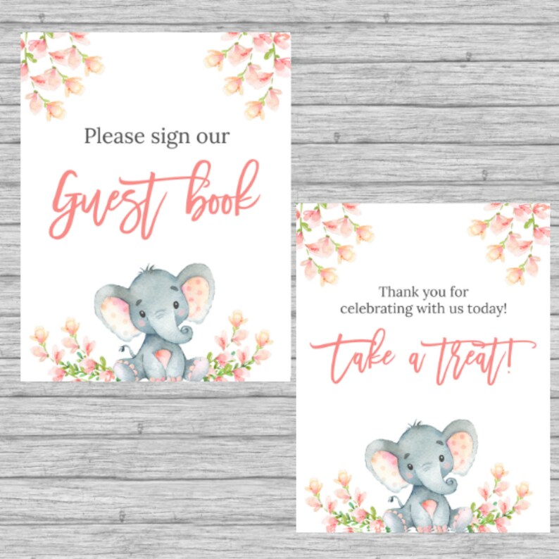 Pink Elephant Baby Shower Table Signs Printable Elephant Baby - Etsy