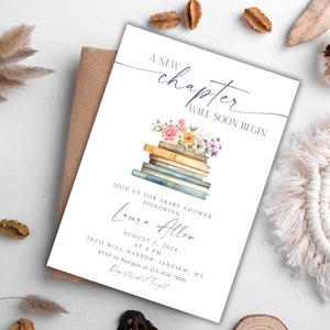 Storybook Baby Shower Invitation: Floral Watercolor Books (Digital Download)