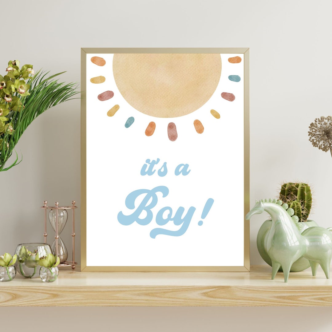 Its a Boy Sign Printable Groovy Sun Sign Boy Baby Shower Decorations ...