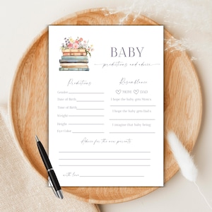 Baby predictions and advice card, Book themed predictions cards, baby prediction game, advice for new parents, gender neutral baby shower
