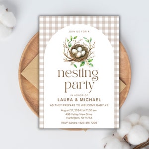 Nesting Party Invite, Nesting Shower Invitation, Gender neutral greenery Editable, Printable, Canva Template