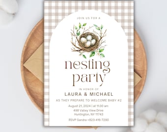 Nesting Party Invite, Nesting Shower Invitation, Gender neutral greenery Editable, Printable, Canva Template