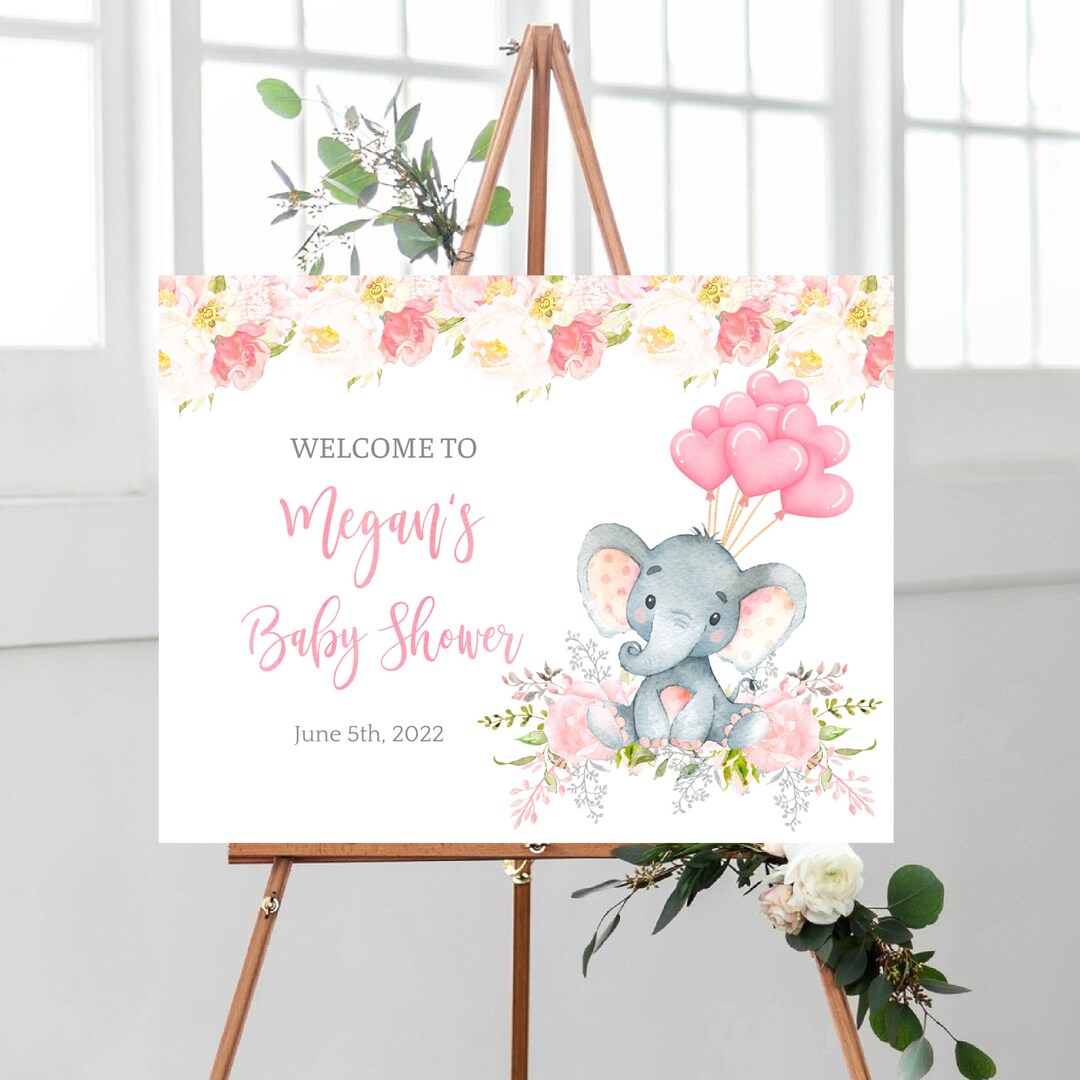 PRINTABLE Pink Elephant Baby Shower Welcome Sign, DIGITAL Personalized ...