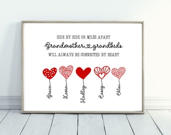 Grandchildren Names Heart Art Print: Personalized Valentine Gift (Digital File)